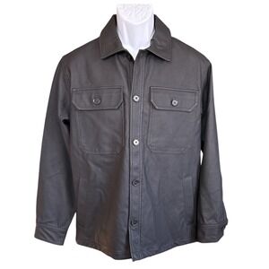 Abercrombie & Fitch Black Faux Pebbled Leather Button Front Shirt Jacket, Small